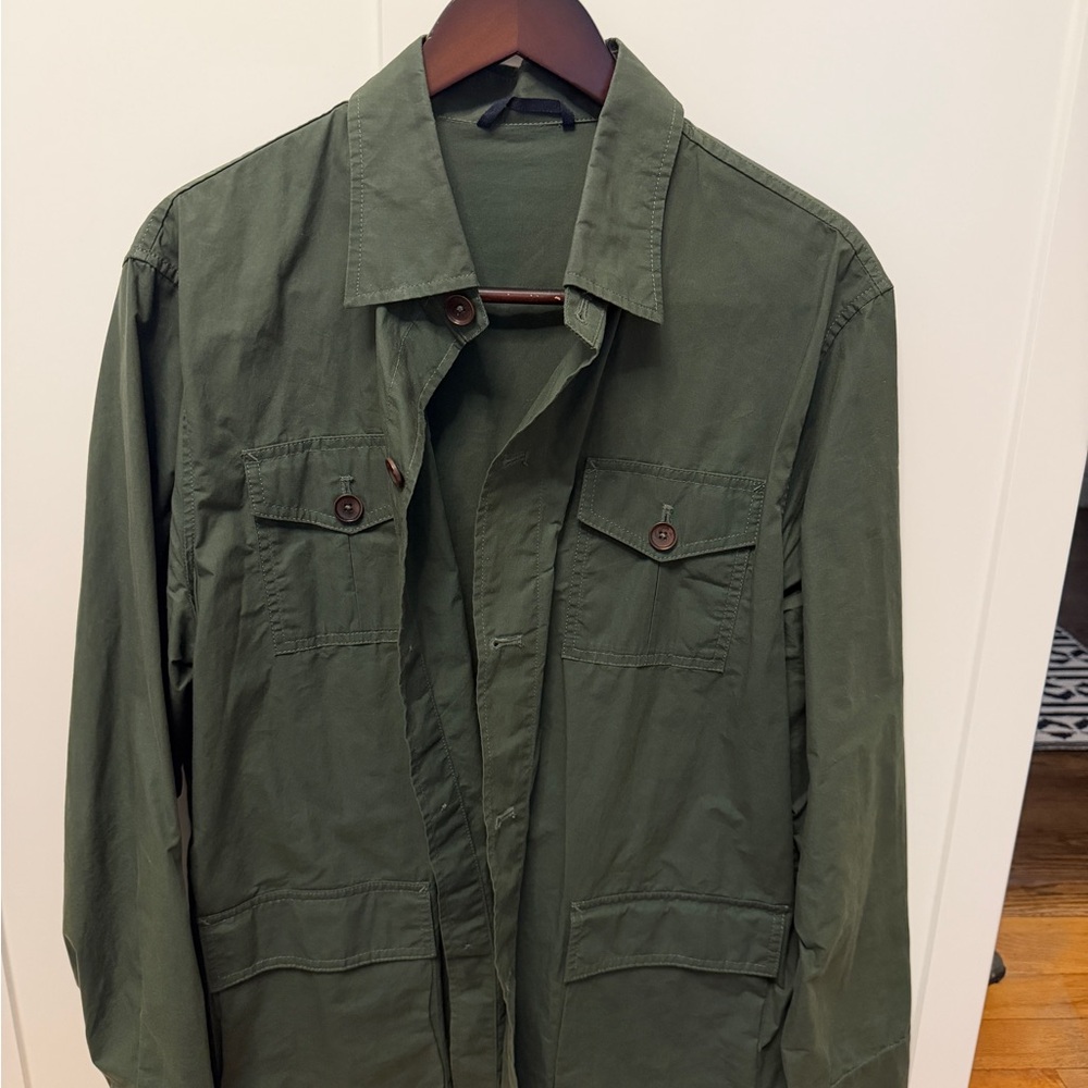 Sid Mashburn Waxed Cotton Military Over Shirt Green Jacket - Large